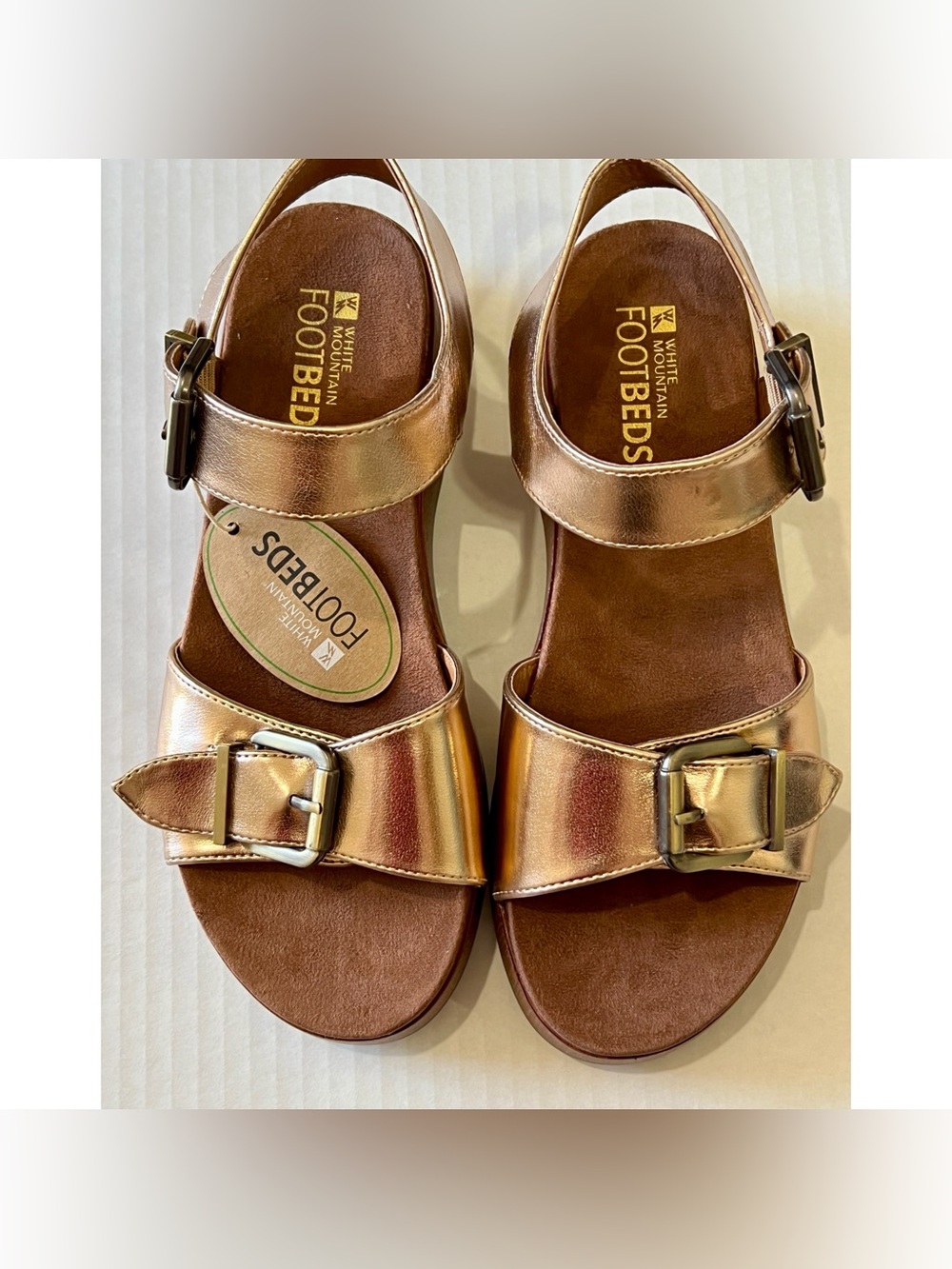 White Mountain Metallic Rose Gold Buckle Footbed Platform Sandals US Women's 8.5